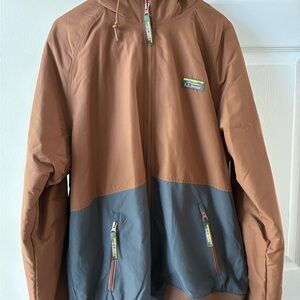 L.L. Bean Brown and Gray Two-Tone Hooded Bomber Jacket